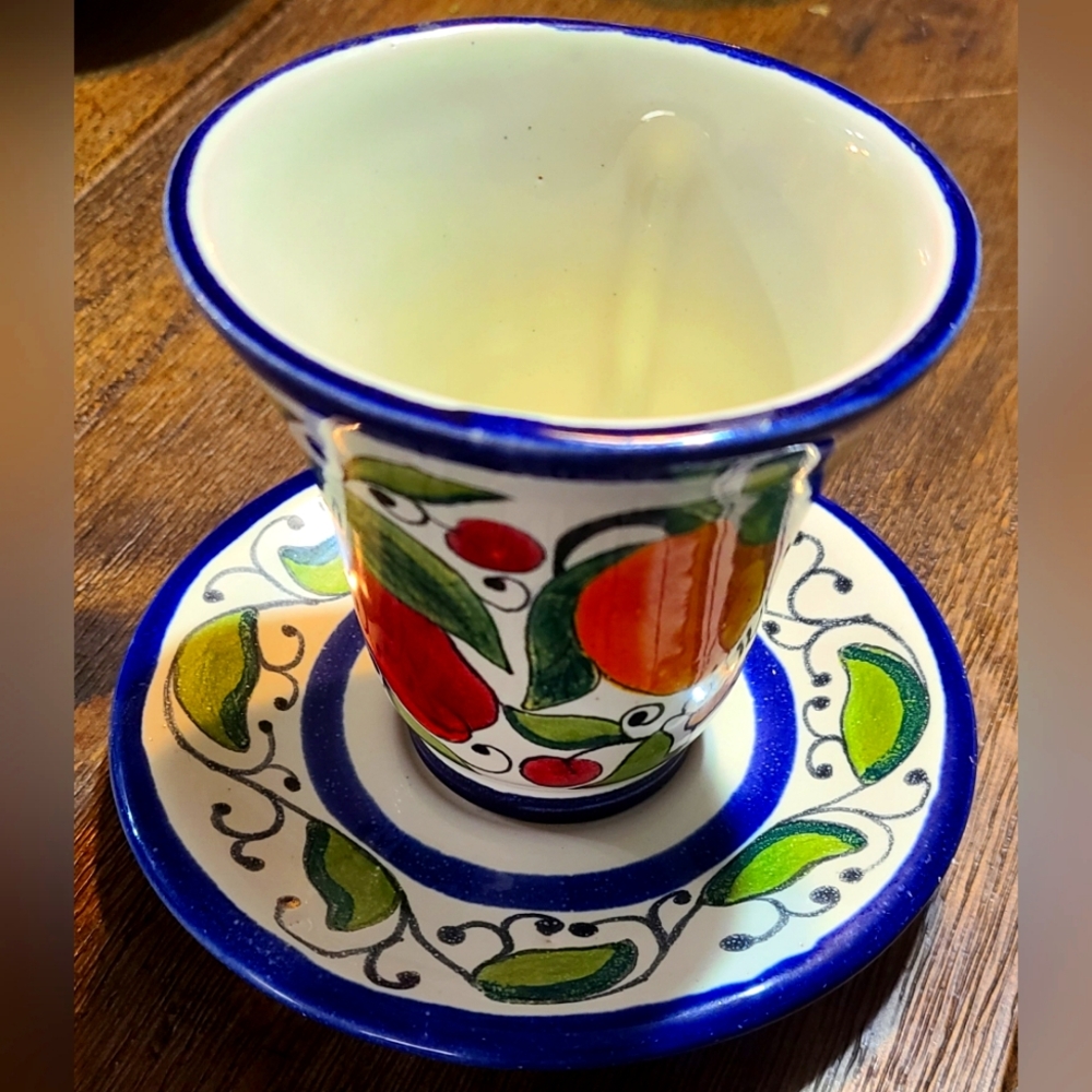 Talavera Art Pottery Espresso Tea Cup & Saucer Set Signed Ortiz, Tlalpan Mexico